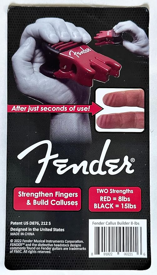 FENDER Patented Callus Builder & Finger Strengthener – Resistance Finger Exerciser for Guitar, Bass & Violin – Guitar Finger Trainer & Grip Strength Tool – Ideal Guitar & Bass Accessories (Tensions: RED=8-Lbs; BLACK=15-Lbs)
