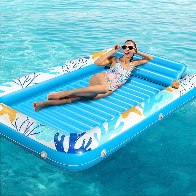 Inflatable Tanning Pool Lounger Float - Jasonwell 4 in 1 Sun Tan Tub Sunbathing Pool Lounge Raft Floatie Toys Water Filled Tanning Bed Mat Pad for Adult Blow Up Kiddie Pool Kids Ball Pit
