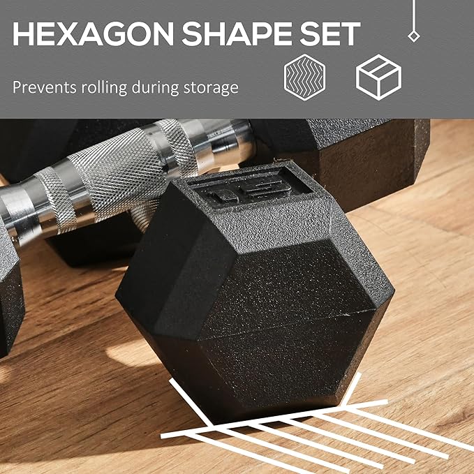 Soozier 2 x 12lbs/2 x 15lbs/2 x 40lbs/2 x 45lbs/2 x 50lbs Hex Dumbbell Set of 2, Rubber Weights Exercise Fitness Dumbbell with Non-Slip Handles, Anti-roll, for Women or Men Home Gym Workout