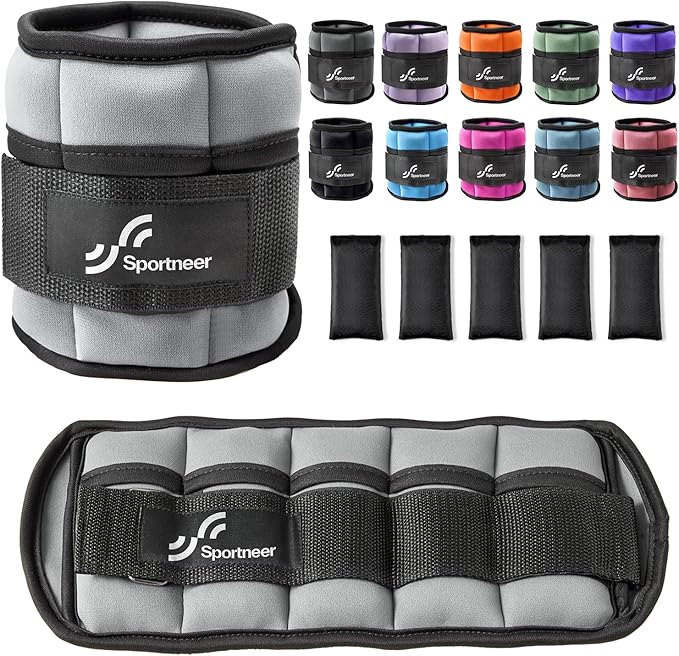 Sportneer Adjustable Ankle Weights Set - 1 Pair (2-10 lbs) Removable Sandbags for Women & Men, Comfortable Neoprene Leg Weights for Walking, Running, Pilates, Yoga, Home Workout & Physical Therapy
