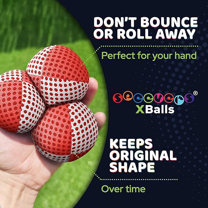 speevers Juggling Balls for Beginners and Professionals Set of 3, 14 Colors Available, 2 Layers of Net and Carry Case, Xballs Juggling Balls (Red - White, 3.2 oz)