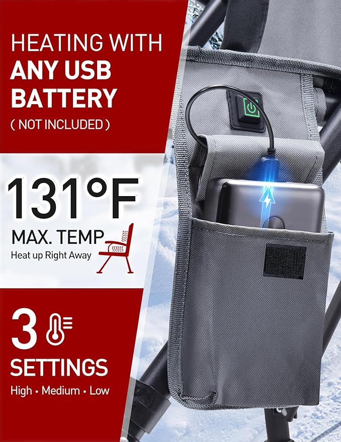 Docusvect Heated Camping Chair - Fully Padded Heated Chairs Outdoor Sports, Battery NOT Included