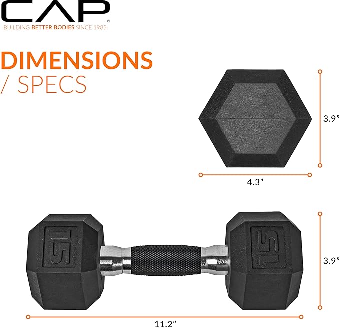CAP Barbell Coated Hex Dumbbell Weight - Single | 10-120 lbs | Multiple Options