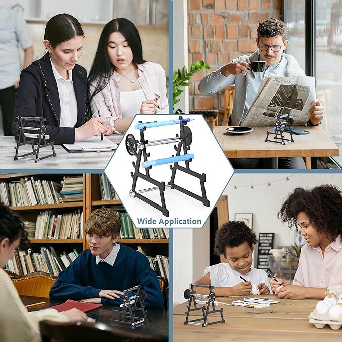 Metal Squat Rack Pen Holder with 8 Slots Mini Metal Barbell & Plastic Weight Blocks Holder Mini Barbell Desk Toy Funny Office Decor for Men Women Cool Pen Holder Gifts for Men (Black)