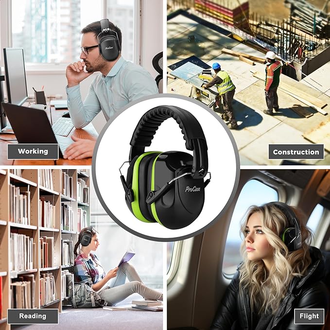 ProCase Noise Reduction Ear Muffs, Sound Proof Ear Protection, NRR 28dB Noise Cancelling Headphones for Adults Kids Autism, Hearing Protection for Mowing -Green