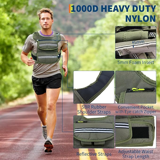Adjustable Weighted Vest, 25/35/45 Lbs Weight Vest for Men, Weighted Vest with Pocket/Reflective Strips/Solid Iron Weights