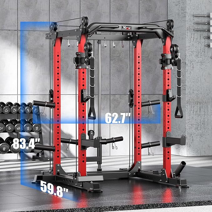 Power Cage Multi-Function Power Rack with Cable Crossover System,1500 LBS Capacity Squat Rack with Weight Bench,for Home Gym