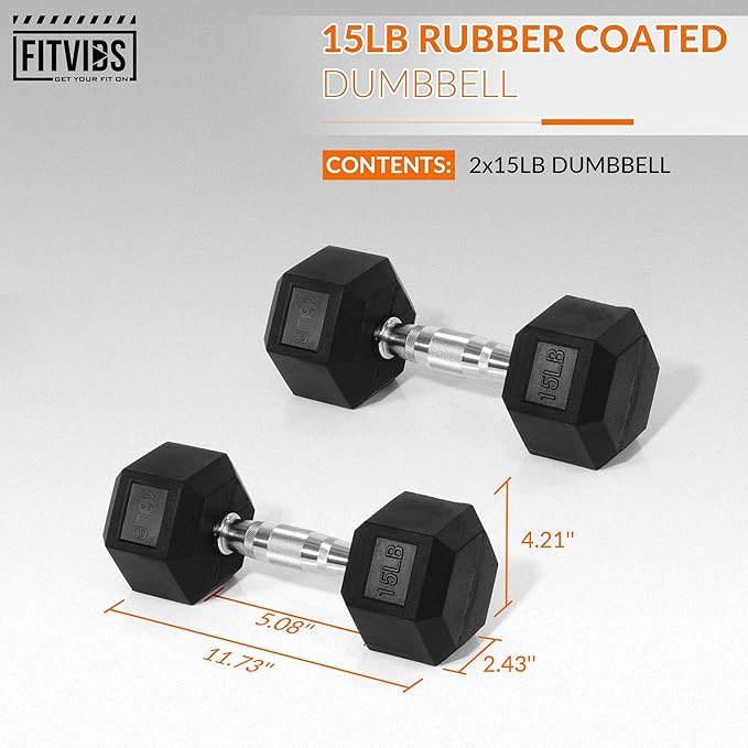 Fitvids Hex Dumbbells Rubber Coated Hand Weights for Exercises and Fitness Home Gym, 5-50 LB Pair