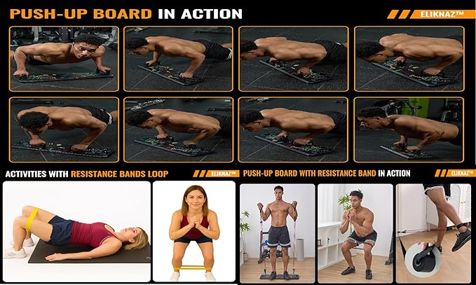 Portable Push Up Board Gym Kit 25-in-1, Foldable Push Up Station & Exercise Board Workout Set with 18 Accessories, Resistance Bands & Handles, Ankle Straps for Men, Women & Teens