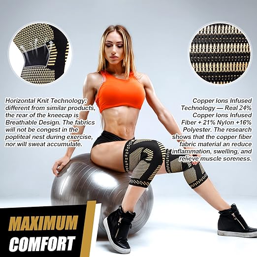 NEENCA Copper Knee Braces for Knee Pain Relief - 2 Pack Knee Sleeves Set, Knee Compression Sleeves with Copper Ions Infused Fiber for Sports, Workout, Arthritis, Meniscus Tear- FSA/HSA Eligible