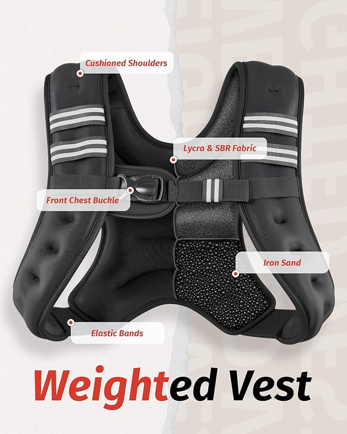 ZELUS Weighted Vest, 6lb/8lb/12lb/16lb/20lb/25lb/30lb Weight Vest with Reflective Stripe for Workout, Strength Training, Running, Fitness, Muscle Building, Weight Loss, Weightlifting