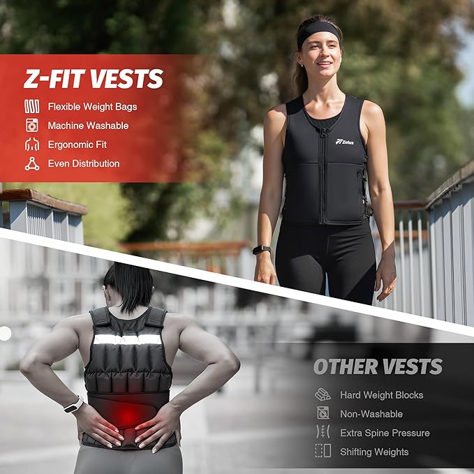 ZELUS Weighted Vest, 10&15lb. Z-Fit Weight Vest for Women Men with Adjustable Soft Iron Weights, Unisex Training Vest for Walking Strength Training, Workout Vest with Pockets Reflective Strip (Black, M/L)