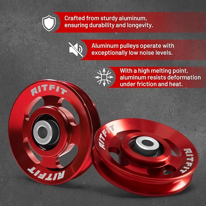 RitFit Aluminum Pulley Wheel for Gym Equipment, 6PCS Set Power Rack Pulley Attachment, 90mm Aluminum Alloy Bearing Gym Pulley Wheel for Home Gym
