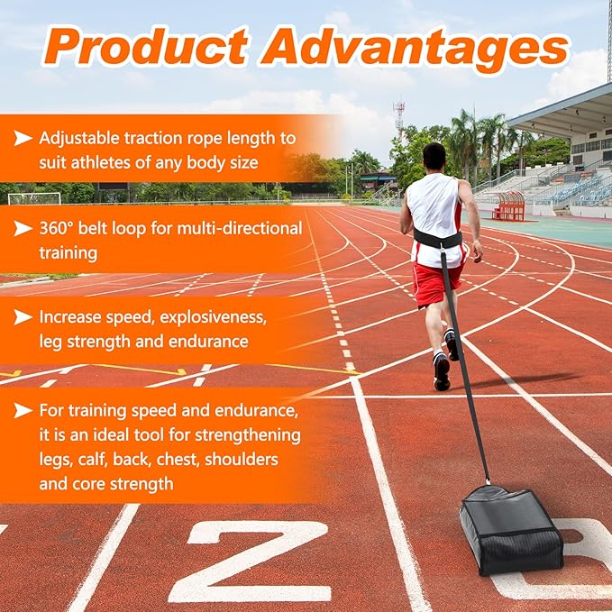 Soulchen Weight Sled Trainer Adjustable, Upgrade Sandbag Resistance Workout Push Sled Trainer with 3 Weight Sandbags for Sprinter Speed Training Running Indoor Outdoor
