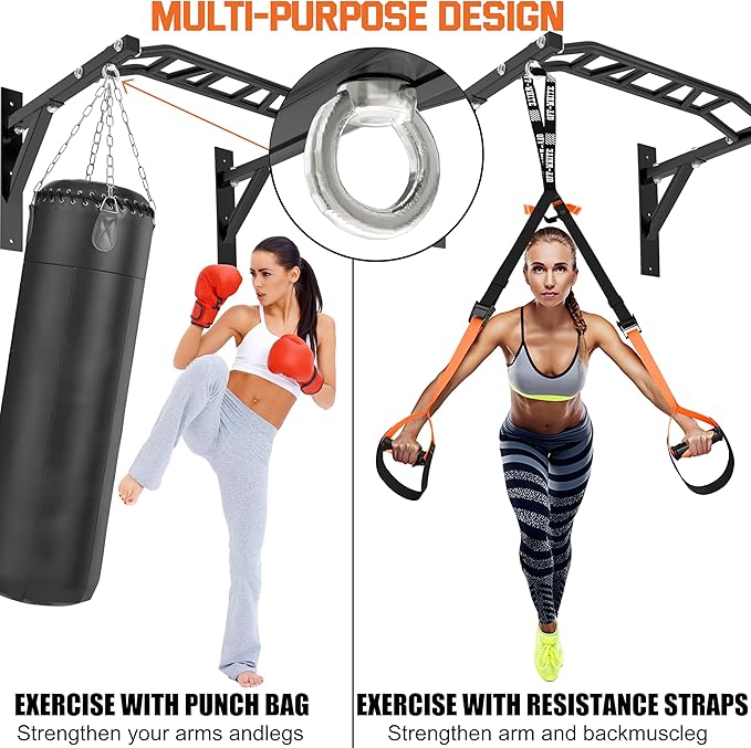 Upgrade Pull Up Bar Wall Mounted,Heavy Duty Multi Grip Chin Up Bar for Strength Training, 600 lbs Capacity, Durable Steel Construction, Perfect for Home and Garage Workouts