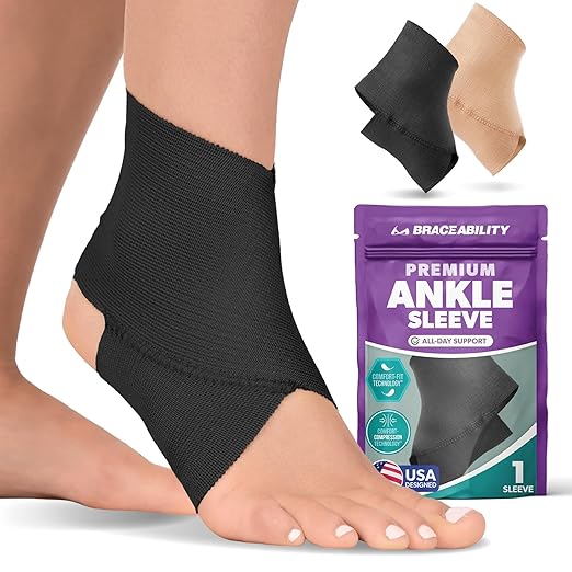 BraceAbility Elastic Ankle Support Brace - Lightweight Slip on Foot and Ankle Compression Sleeve for Gymnastics, Dance, Sports, Running, Exercise, and Sprained Ankle Swelling for Women and Men (Black, X-Large)