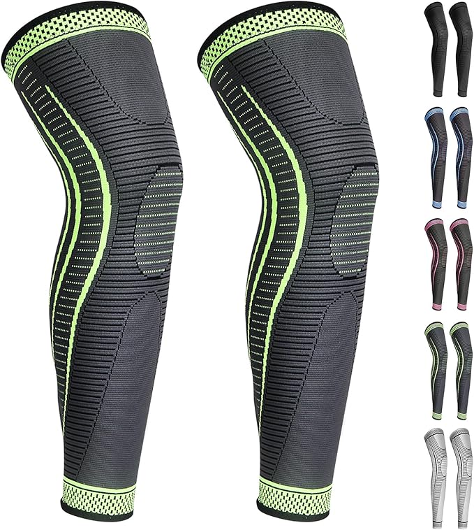 2 Pack Full Leg Compression Sleeves for Men And Women Long Knee Brace Support for Basketball, Running, Workout, Cycling, Sport