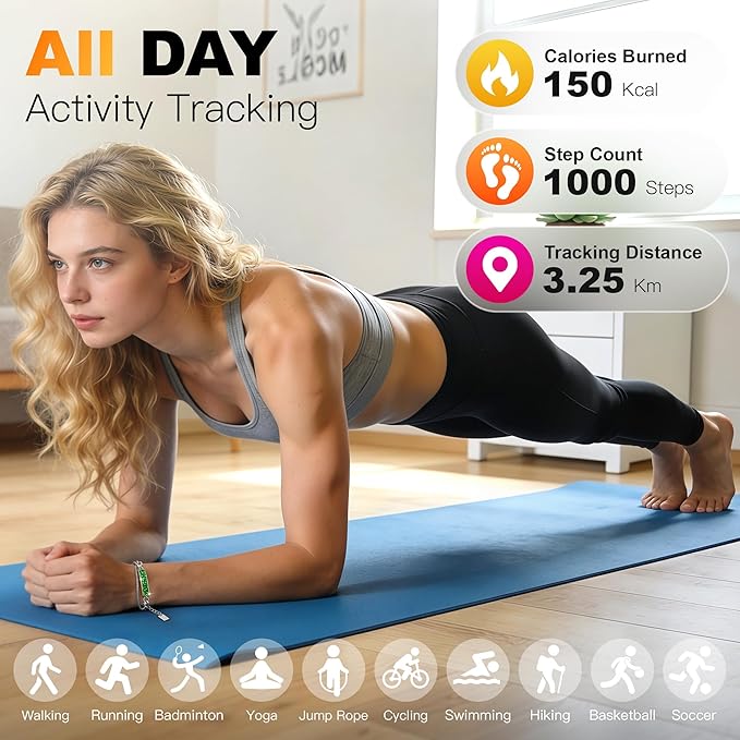 Smart Bracelet for Women, Health Activity Fitness Trackers, 24/7 Heart Rate, HRV, Blood Oxygen & Stress Monitor, 24H Sleep Tracker, Free APP for iOS & Android (Green&Silver)