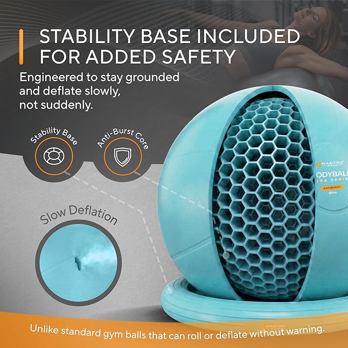 MANTRA SPORTS Yoga Exercise Ball Chair for Office Desk with Base, Ideal for Pregnancy, Birthing, Stability Exercises & Fitness. Swiss Stability Birth Ball for Labor, Gym & Workouts.