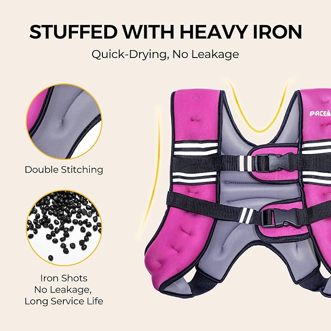 PACEARTH Weighted Vest,6lb/8lb/10lb/12lb/16lb/20lb/25lb/30lb Weight Vest with Reflective Stripe, Body Weight Vests for Women, Men, Weight Loss Workout, Strength Training, Running, Walking, Jogging