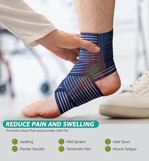 HiRui Foot & Ankle Brace 2 Pack, Adjustable Compression Wrap for Men & Women – Helps with Sprains, Plantar Fasciitis, Achilles Tendonitis, Arthritis, Running, Sports, Gym – Fits in Shoes (Navy Blue)