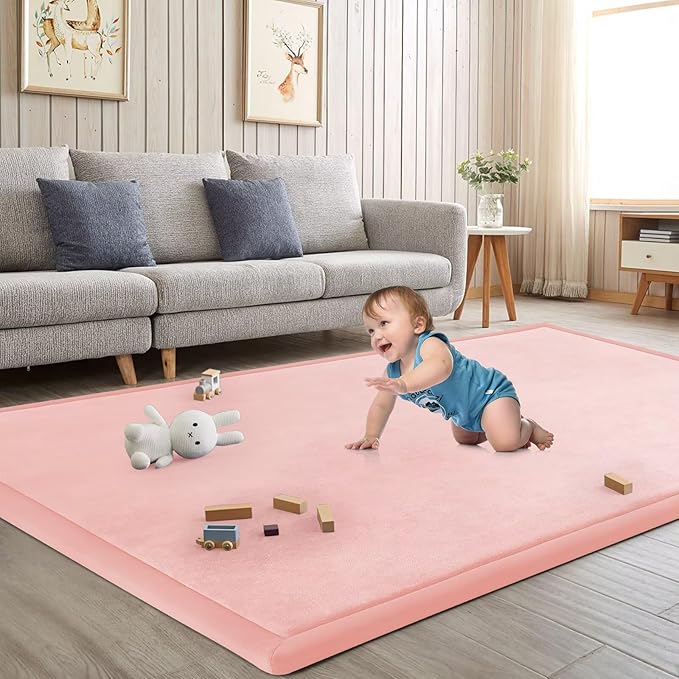 Baby Play Mat for Floor Nursery Rug Muscle Mat Area Rug Playroom Rug 79"x110" Playpen Mat Memory Foam 1.3" Thick Crawling Mat for Babies,Toddlers, Infants, Kids,Light Pink