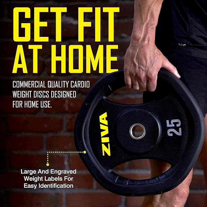 ZIVA Studio Barbell Weight Set – Adjustable Home Gym Kit with Standard Rubber Urethane Plates, 5' Chrome Bar (1.18" diam) & Collars | 2 Full Set Options – Extra Plates Not Included