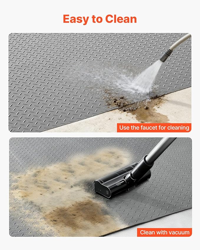 VEVOR Garage Floor Roll, 7.5 x 17 ft Garage Flooring Mat, 2.2 mm Thickened PVC Diamond Plate Floor Protector Mat with Double-Sided Tape, Non-Slip, Easy to Clean for Warehouse, Gyms,Silver Gray