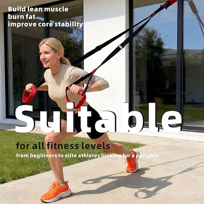 Suspension Straps Trainer for Home Gym – Integrated Door Anchor for 1-Second Setup, All in One Bodyweight Resistance Straps for Indoor & Outdoor Fitness Training System