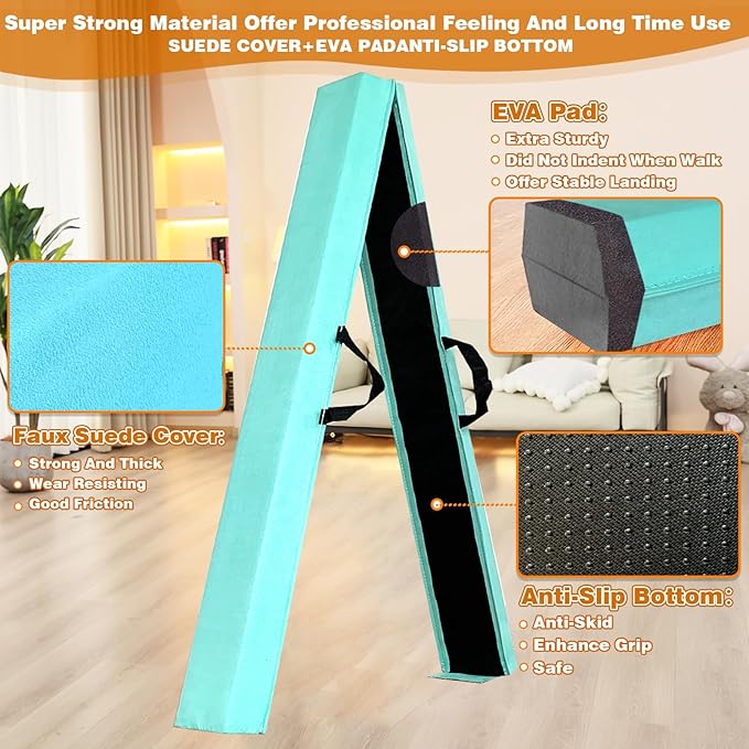 MARFULA 6 FT / 8 FT / 9 FT Folding Gymnastics Beam Foam Balance Floor Beam - Extra Firm - Suede Cover - Anti Slip Bottom with Carry Bag for Kids/Adults Home Use