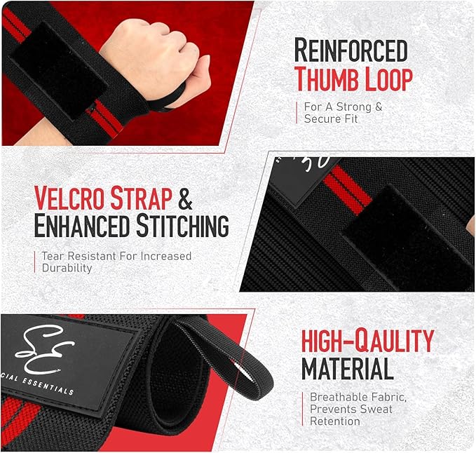 Special Essentials Wrist Straps for Weightlifting and Weightlifting Wrist Wraps for Men & Women (2 Pair Bundle) Premium Padded Neoprene - Gym Lifting Straps