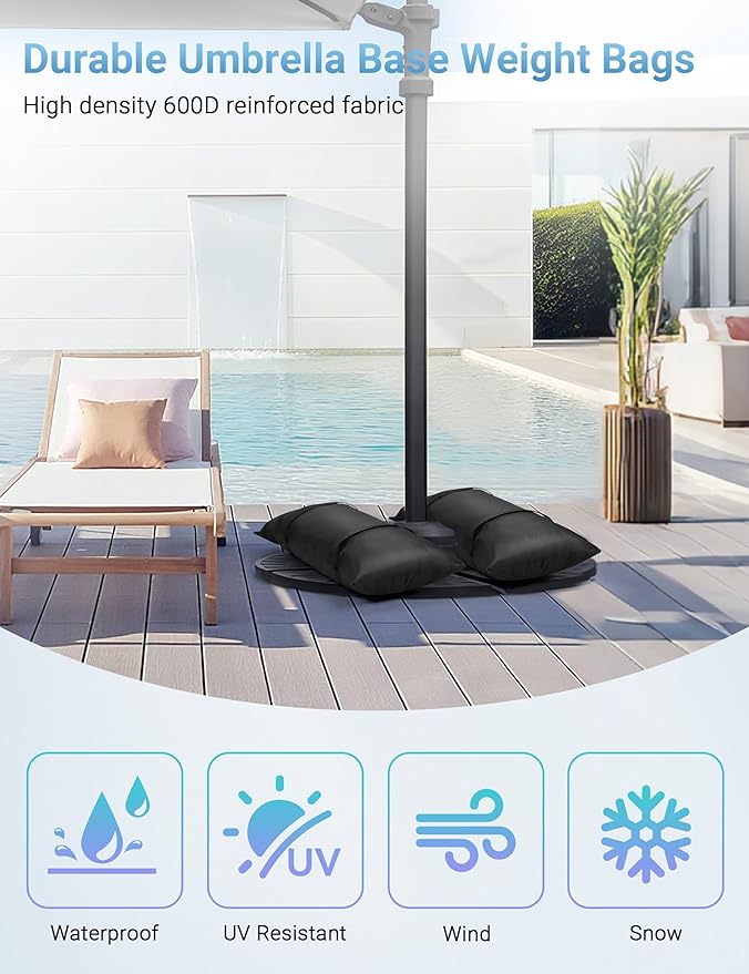 3 Packs Umbrella Base Weights Sandbags, Outdoor Sand Bags for Weight, Weatherproof Heavy Duty Weight Sandbag for Garden Furniture Umbrella Stand Cantilevers Poolside Accessories