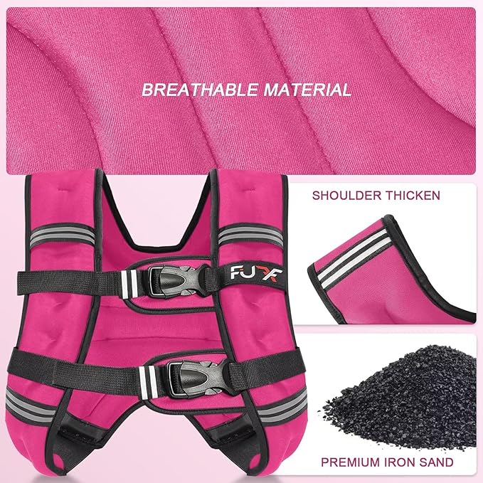 FUFF Weighted Vest Woman, 5/10/12/15/20/25/30 LB Womens Weight Vest for Walking, Strength Training Weight Vests for Female Men, Reflective Stripe Body Vest for Workout Running Jogging Fitness