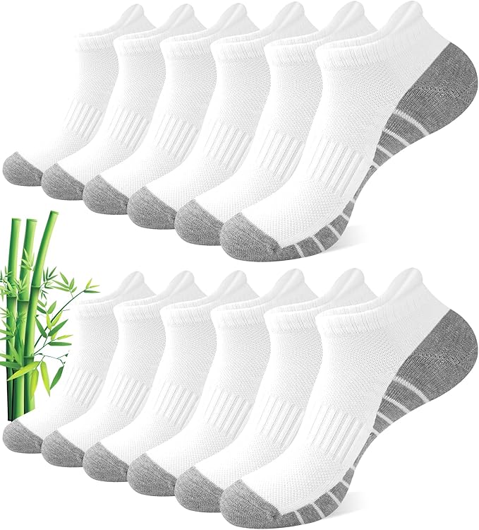 Ankle Socks for Men, Bamboo Rayon Socks with Arch Support for Running Athletic Cushioned Moisture Wicking Hiking Gym