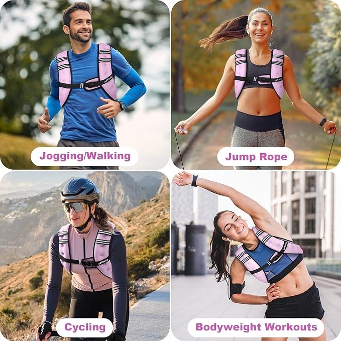 Weighted Vest Woman 5lb/8lb/10lb/12lb/15lb/20lb/25lb/30lb Weight Vest for Women Men, Rucking Vests with Reflective Stripe for Running Workout Walking Strength Training Weight Loss Fitness Weightlifting