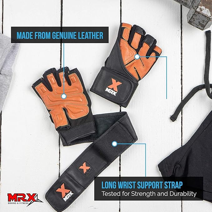 MRX Weight Lifting Pro Level Gloves with 18 Inches Long Wrist Strap Gym Workout Exercise & Fitness in