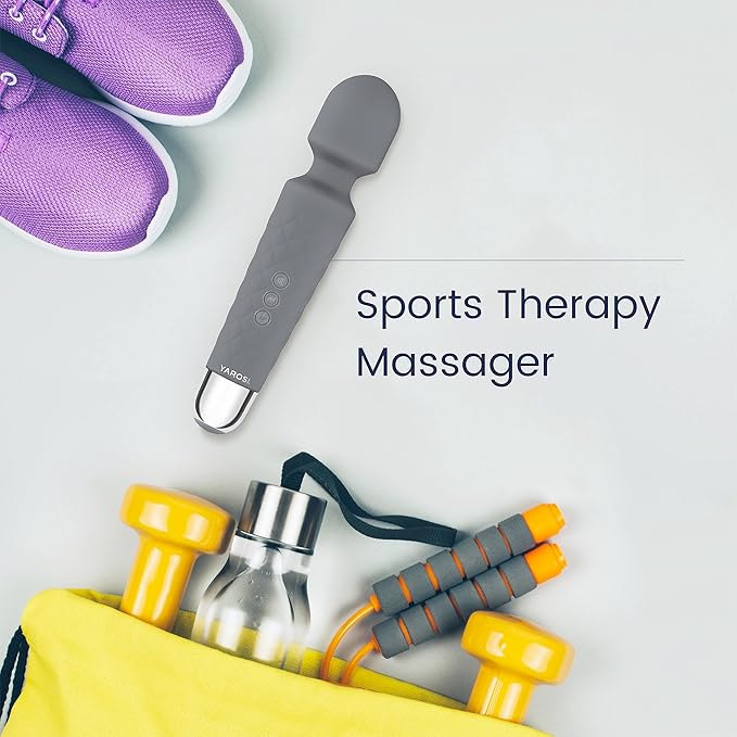 Yarosi Personal Wand Massager Strongest Therapeutic Vibrating Power - Best Rated for Travel Gift - Magic Stress Away - Perfect for Muscle Aches and Sports Recovery - USB - Grey