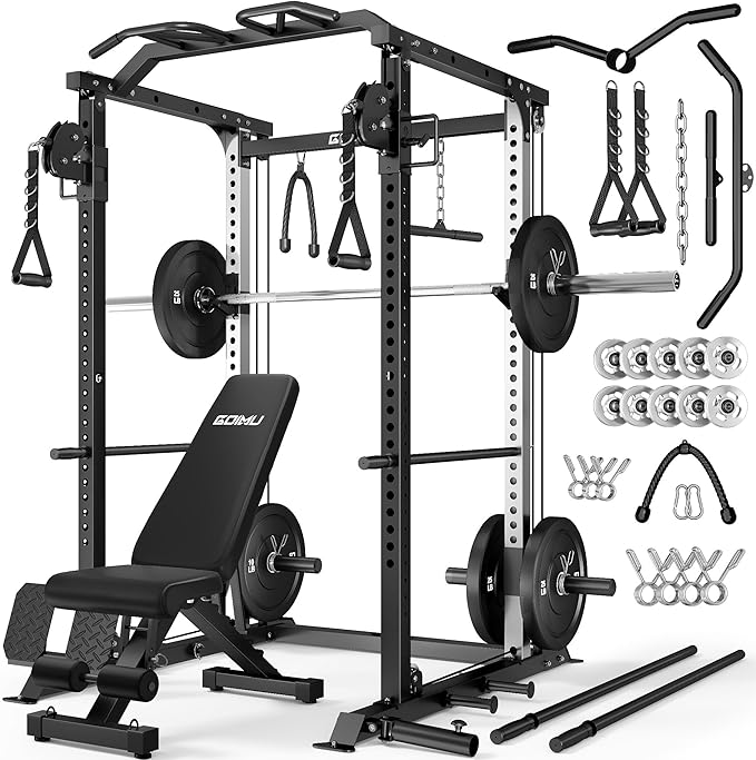 DP01 Power Cage, 2000LBS Squat Rack with with Cable Crossover and Dual Independent Pulley System, Full Cage for Full Body Training, Power Rack with More Training Attachments for Home Gym