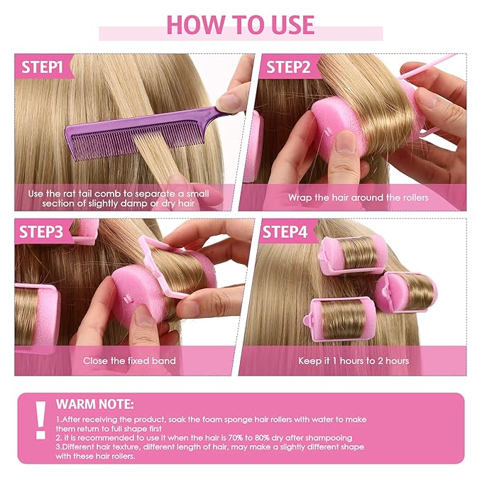 Syhood 56 Pcs Foam Sponge Hair Rollers 6 Sizes Soft Sleeping Curlers Flexible Sponge Curler Tool Rat Tail Comb for Long Short Hair Styling(Warm Color)