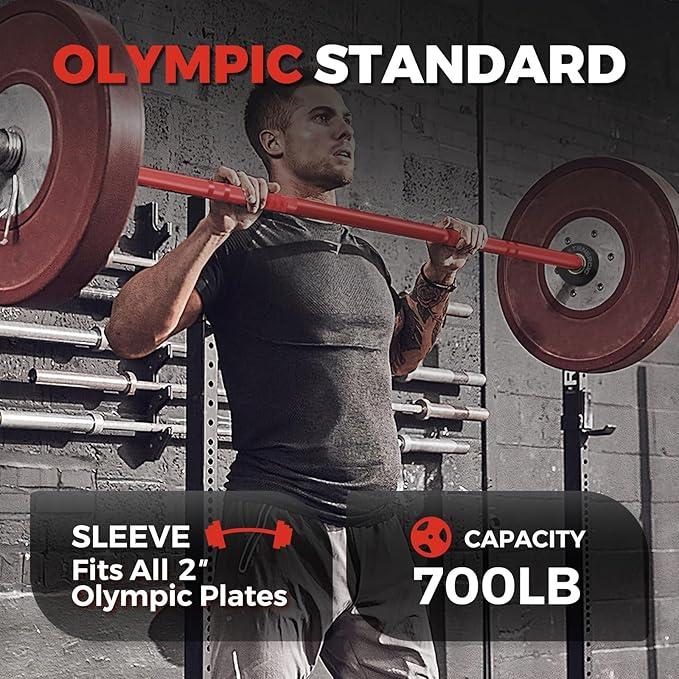 Olympic Barbell 7FT 40LB – 700LB Capacity Heavy Duty Weight Lifting Bar with 2" Olympic Sleeves, Medium Knurl Powerlifting Barbell for Squat Bench Press Deadlift Home Gym Strength Training