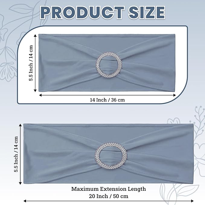 MDS Pack of 10 Spandex Chair Sashes Bow Premium Stretch Chair Cover Band with Buckle Slider Universal fits Elastic Dining Chair Ties for Wedding Party Banquet Events Decoration - Dusty Blue