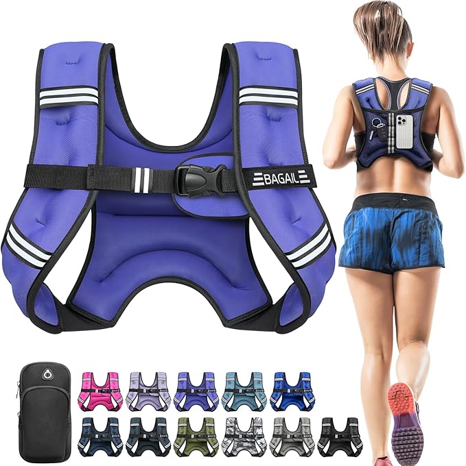 BAGAIL Comfort-Fit Weighted Vest for Woman, Even Weight Distribution, Faster Weight Loss, No-Chafe or Bounce for Walking & Running with Detachable Phone Pouch & Reflective Stripes (Available 5-30lbs)