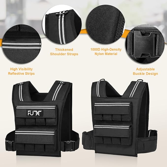 FUFF Adjustable Weighted Vest Men,20/30/40 LB Weight Vest for Strength Trainin, Workout Vest Woman with Removable Iron Weights for Walking, Rucking, Running, Exercise