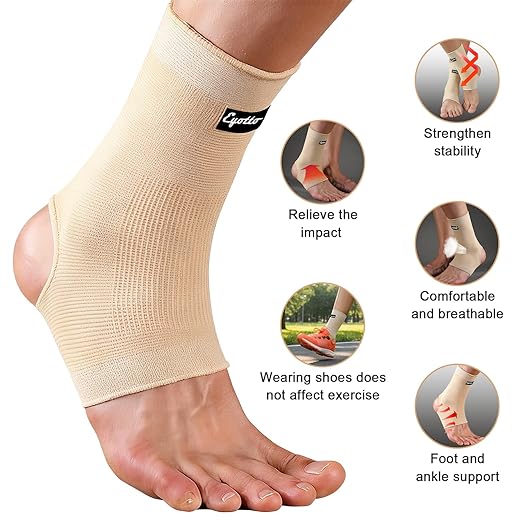 eYotto Open-Heel Ankle Sleeves (1 Pair), Breathable Foot & Ankle Compression Support for Swelling, Plantar Fasciitis & Sprain Relief for Men & Women