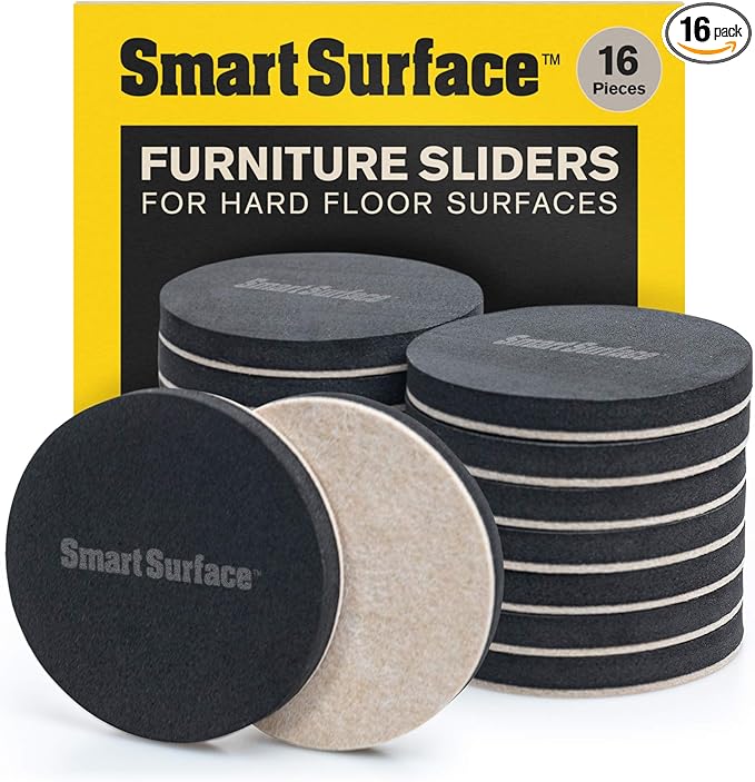 Smart Surface 8130 Hard Surface Reusable Furniture Felt Moving Sliders 3-1/2” Medium Round 16-Pack in Resealable Bag