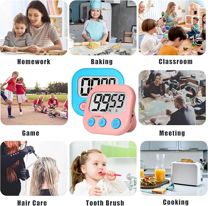 ZILLEEN Classroom Timer for Kids Teachers 6 Pack Digital Timers, Blue & Pink