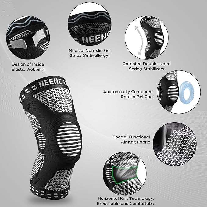 NEENCA Professional Knee Brace for Pain Relief, Medical Knee Support with Patella Pad & Side Stabilizers, Compression Knee Sleeve for Meniscus Tear, ACL, Joint Pain, Runner, Workout (Black, XX-Large)