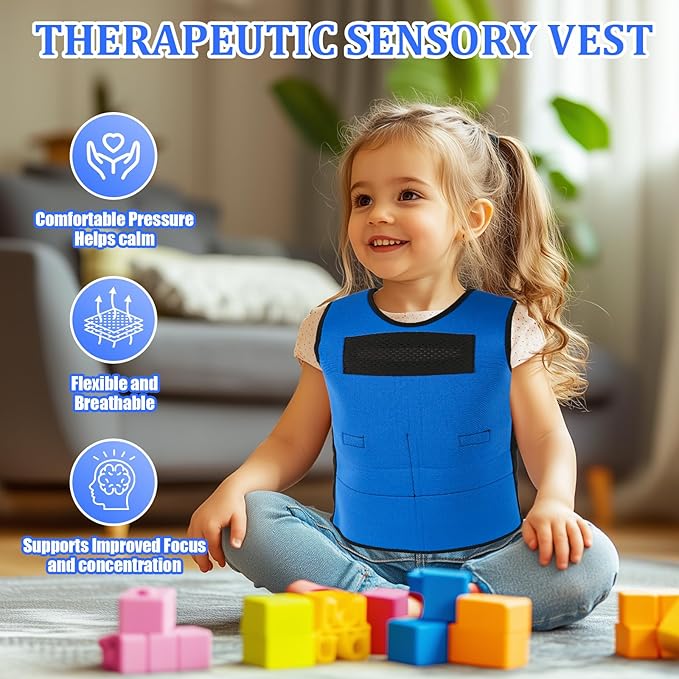 Weighted Vest for Kids, Adjustable Compression Vest for Children, Compression Vest for Kids with ADHD and Autism Includes 6 Removable Weights, Small, Ages 2-4