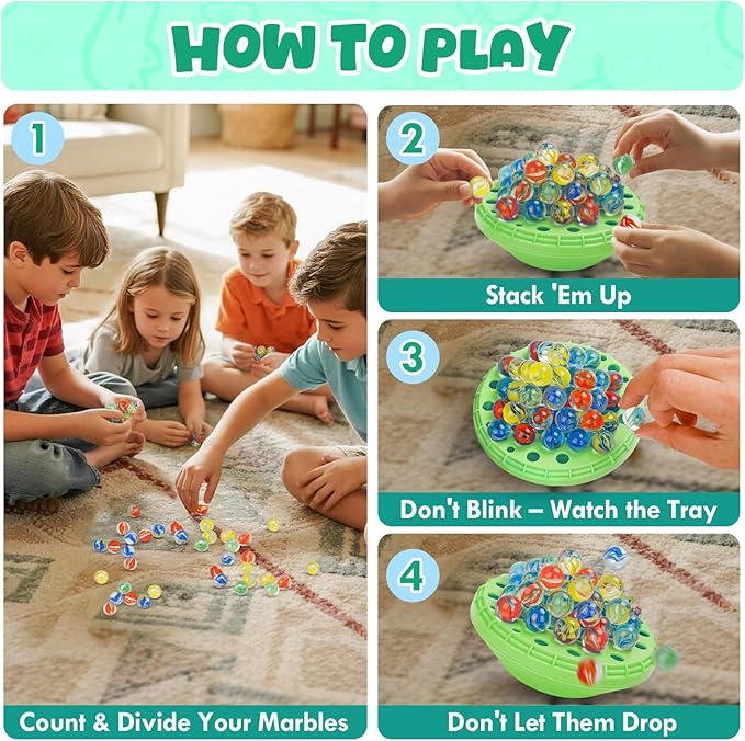 Marble Balance Game, Wobble Marble Stacking Game for Kids 6+, Family Games for Kids and Adults with Built-in Storage, Marbles Board Game for 1-4 Players, Fun Birthday Party Games Toys