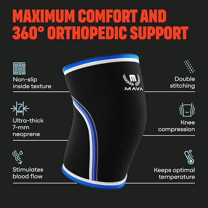 Mava Sports Knee Sleeves Weightlifting Men & Women, 7mm Neoprene Knee Sleeves for Women and Men, Ideal for Cross Training WOD, Squats, Powerlifting